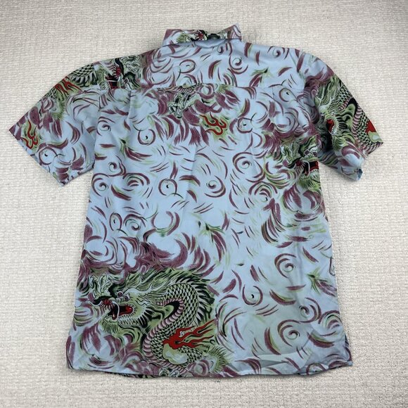 Y2K Claudio Nucci Trippy Flames Dragon AOP  Button Shirt Men Sz L Blue / Green - Picture 12 of 16